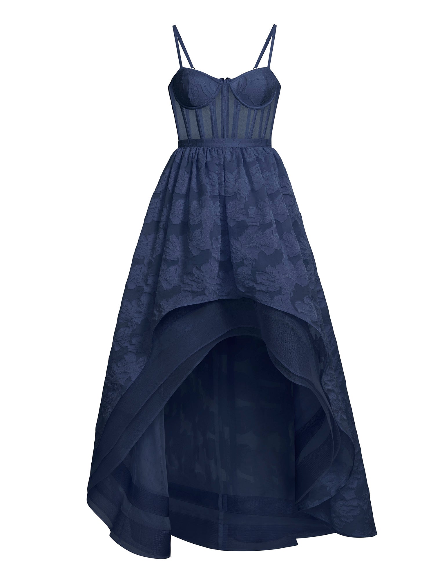 BCBGMAXAZRIA High Low Organza Tulle Gown Navy