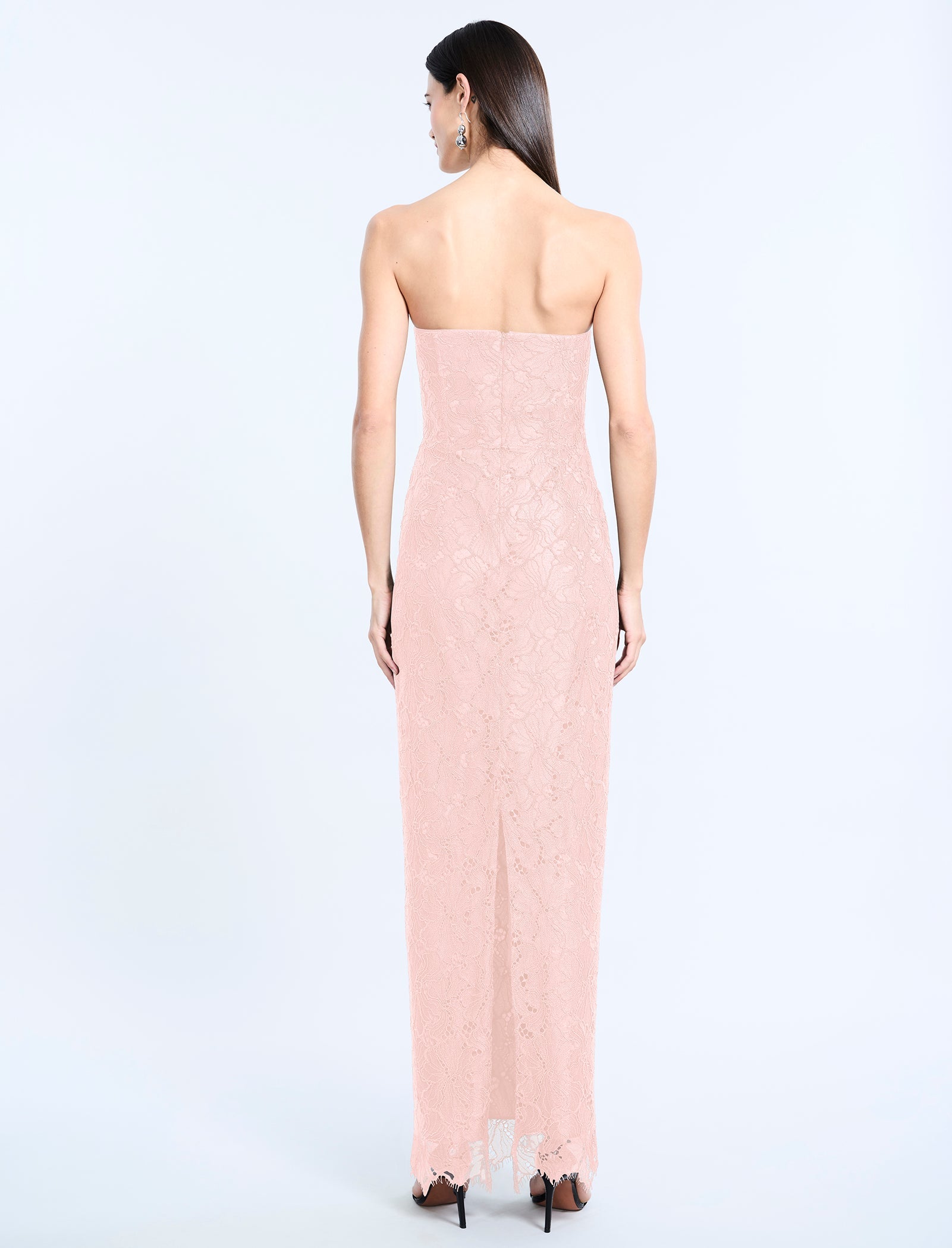 BCBGMAXAZRIA Lace Strapless V Neckline Gown Blossom