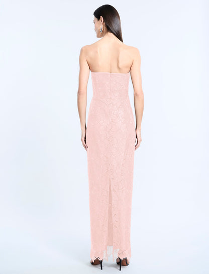 BCBGMAXAZRIA Lace Strapless V Neckline Gown Blossom