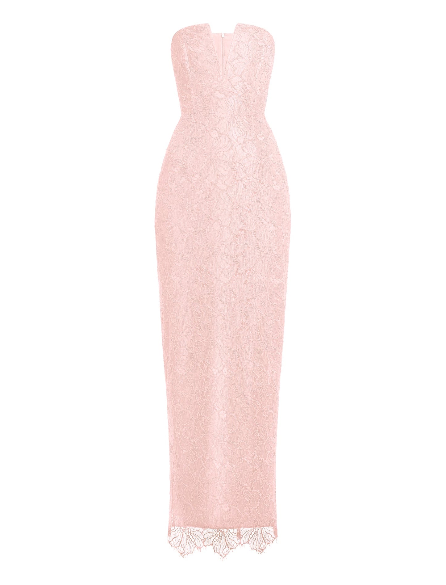 BCBGMAXAZRIA Lace Strapless V Neckline Gown Blossom