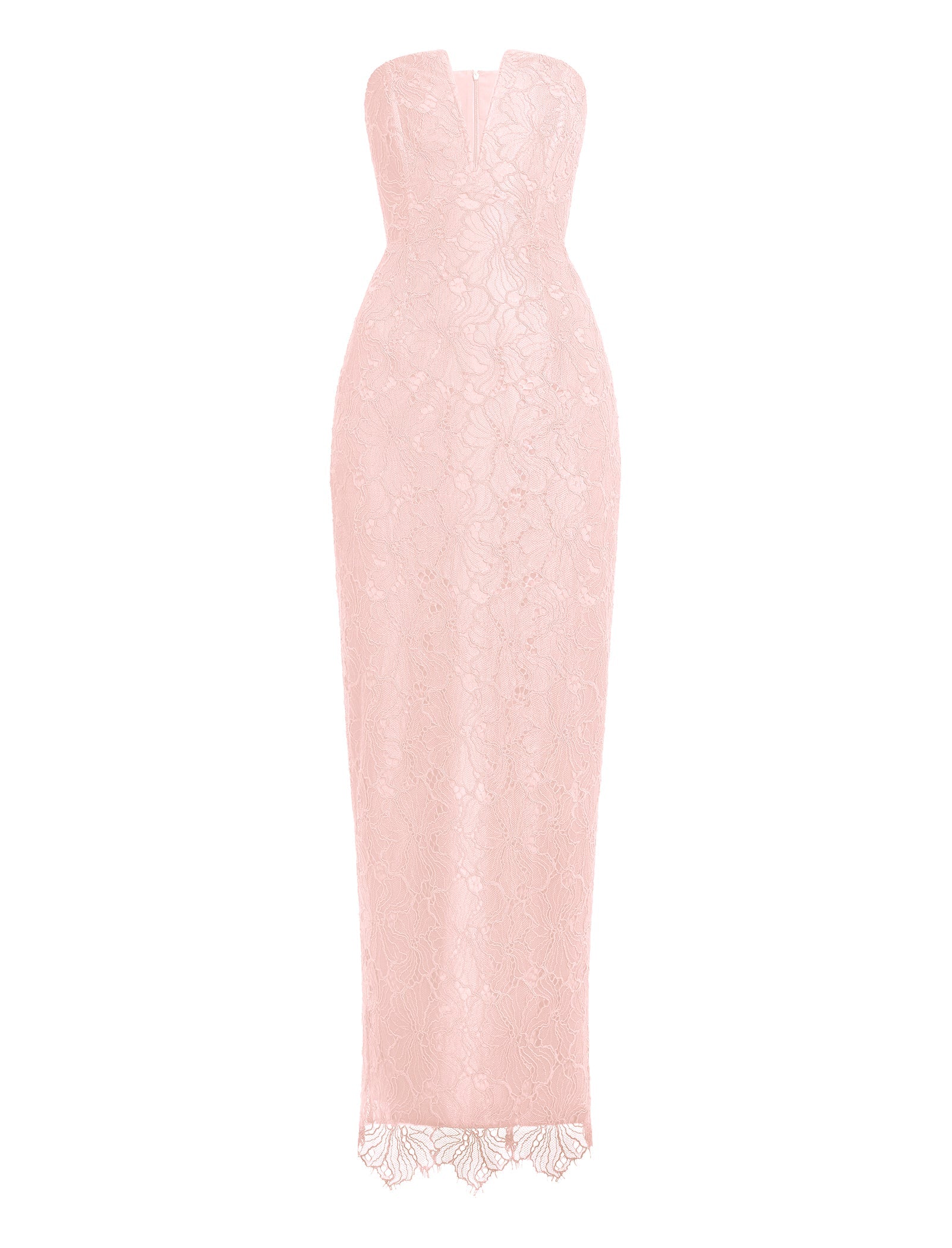 BCBGMAXAZRIA Lace Strapless V Neckline Gown Blossom