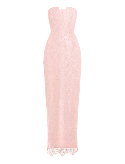 BCBGMAXAZRIA Lace Strapless V Neckline Gown Blossom