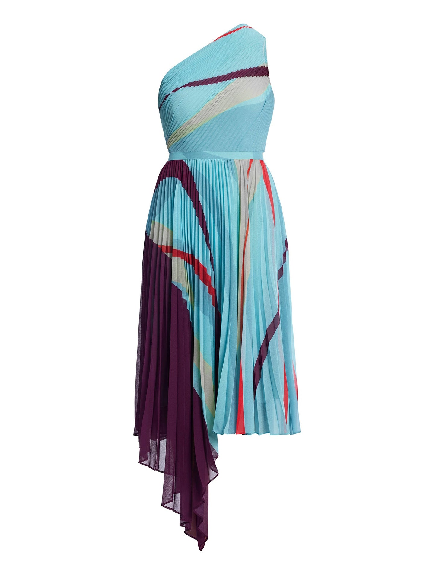 BCBGMAXAZRIA Printed Pleated Dress Seafoam Floating Ribbons