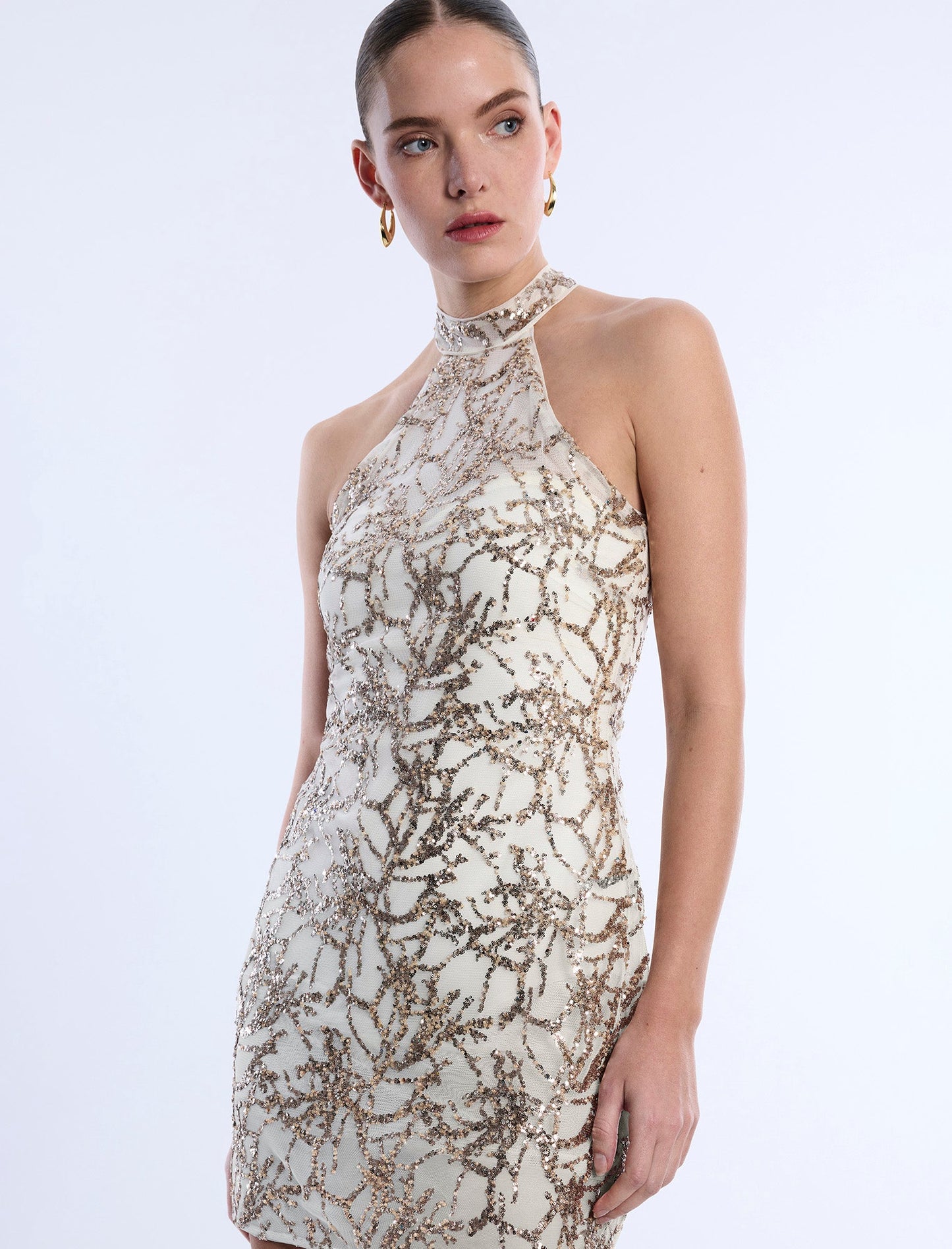 BCBGMAXAZRIA Mock Neck Embellished Mini Jasmine