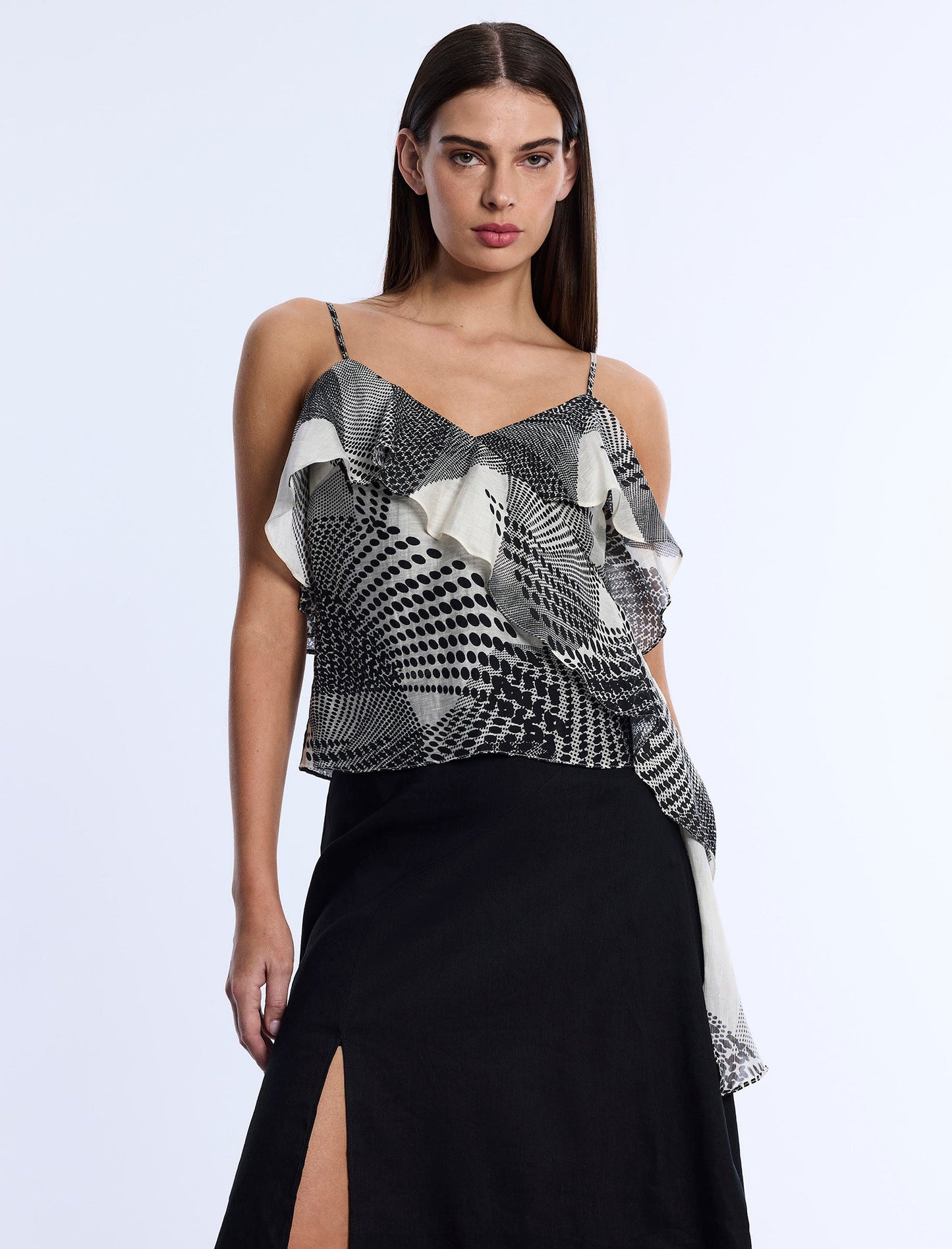 BCBGMAXAZRIA Printed Flounce Cami Jasmine Abstract Wings