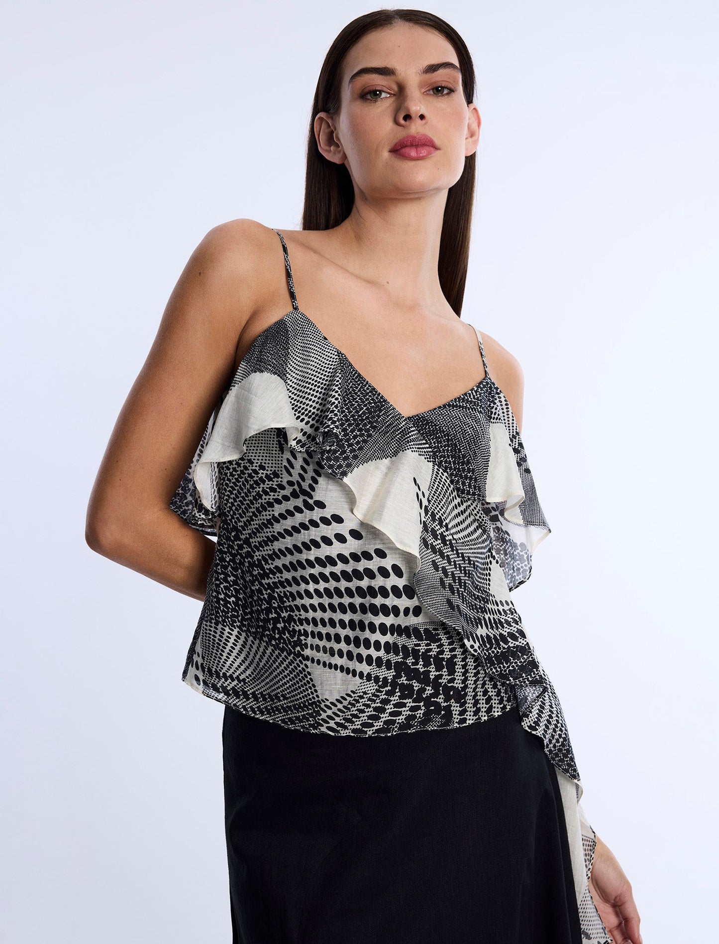 BCBGMAXAZRIA Printed Flounce Cami Jasmine Abstract Wings