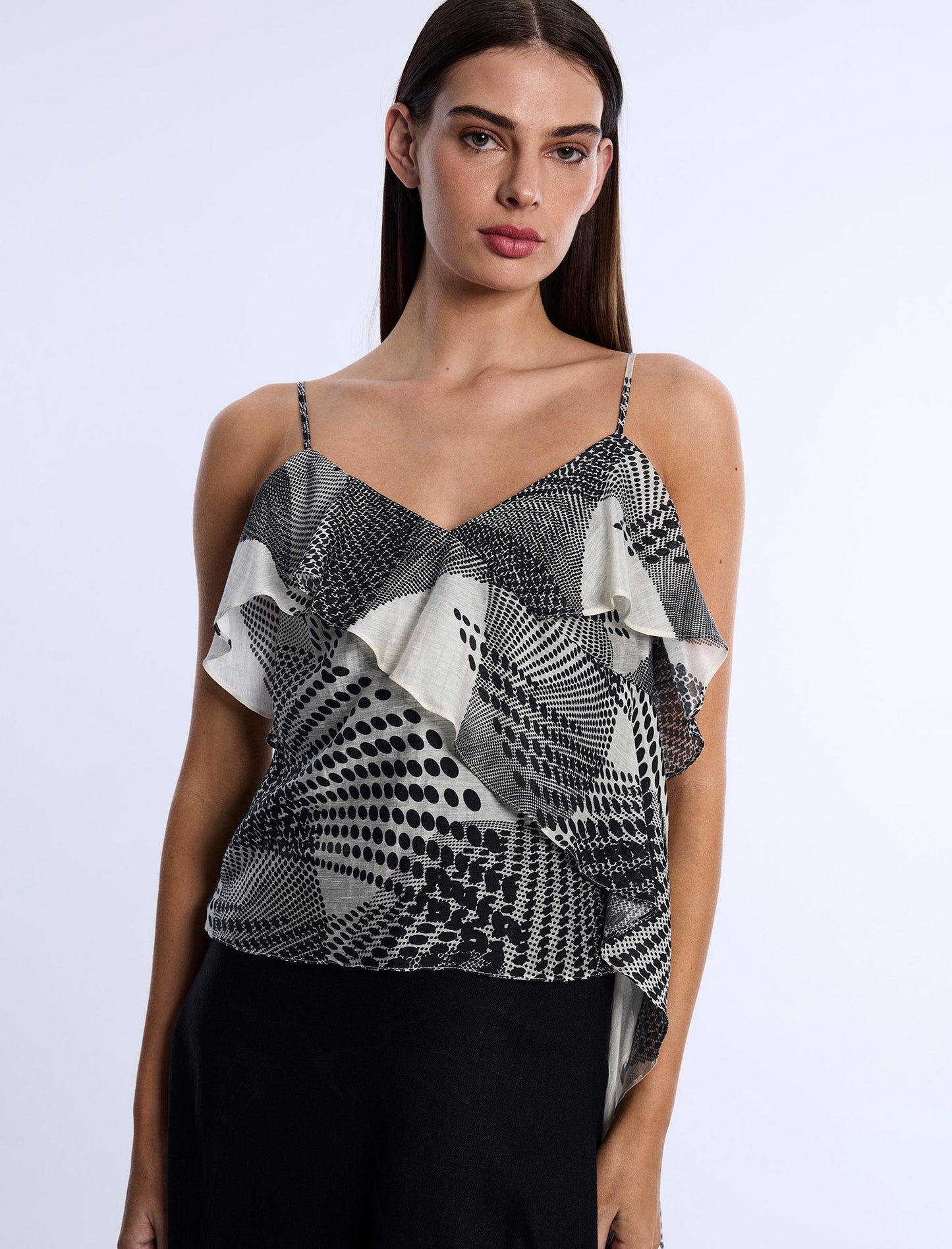 BCBGMAXAZRIA Printed Flounce Cami Jasmine Abstract Wings