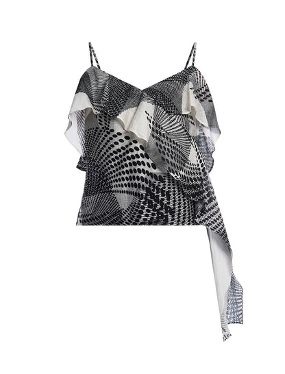 BCBGMAXAZRIA Printed Flounce Cami Jasmine Abstract Wings