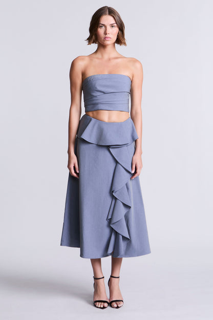 BCBGMAXAZRIA Solid Suiting Fabric Bustier Yarn Dye Denim Blue Suiting