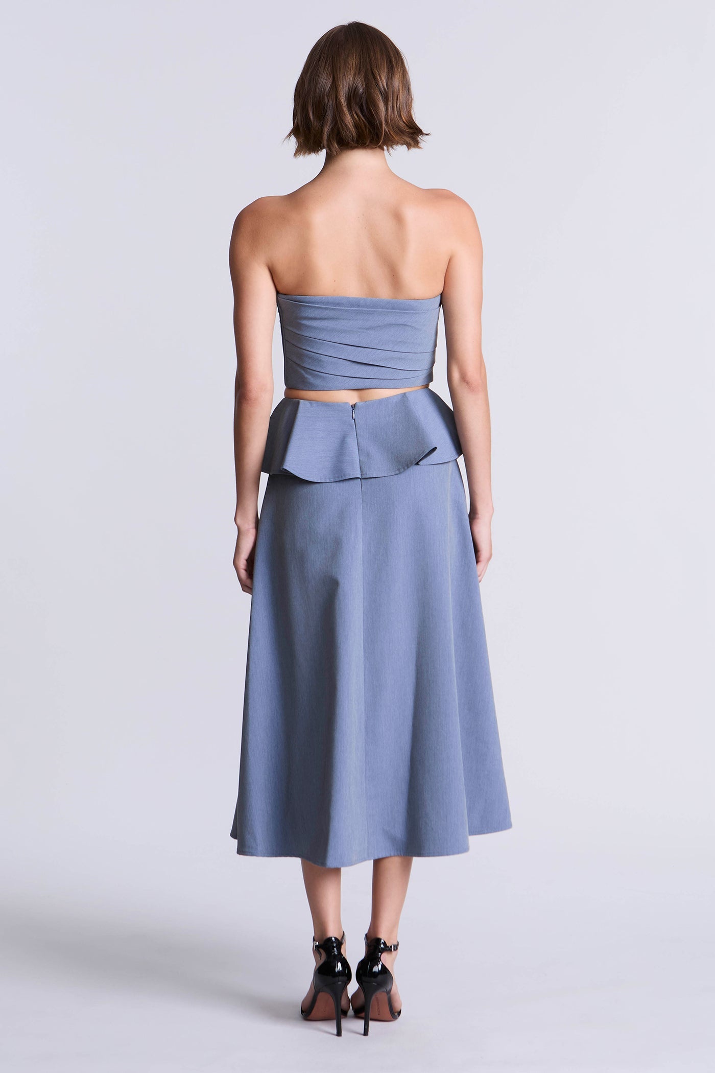 BCBGMAXAZRIA Solid Suiting Fabric Bustier Yarn Dye Denim Blue Suiting
