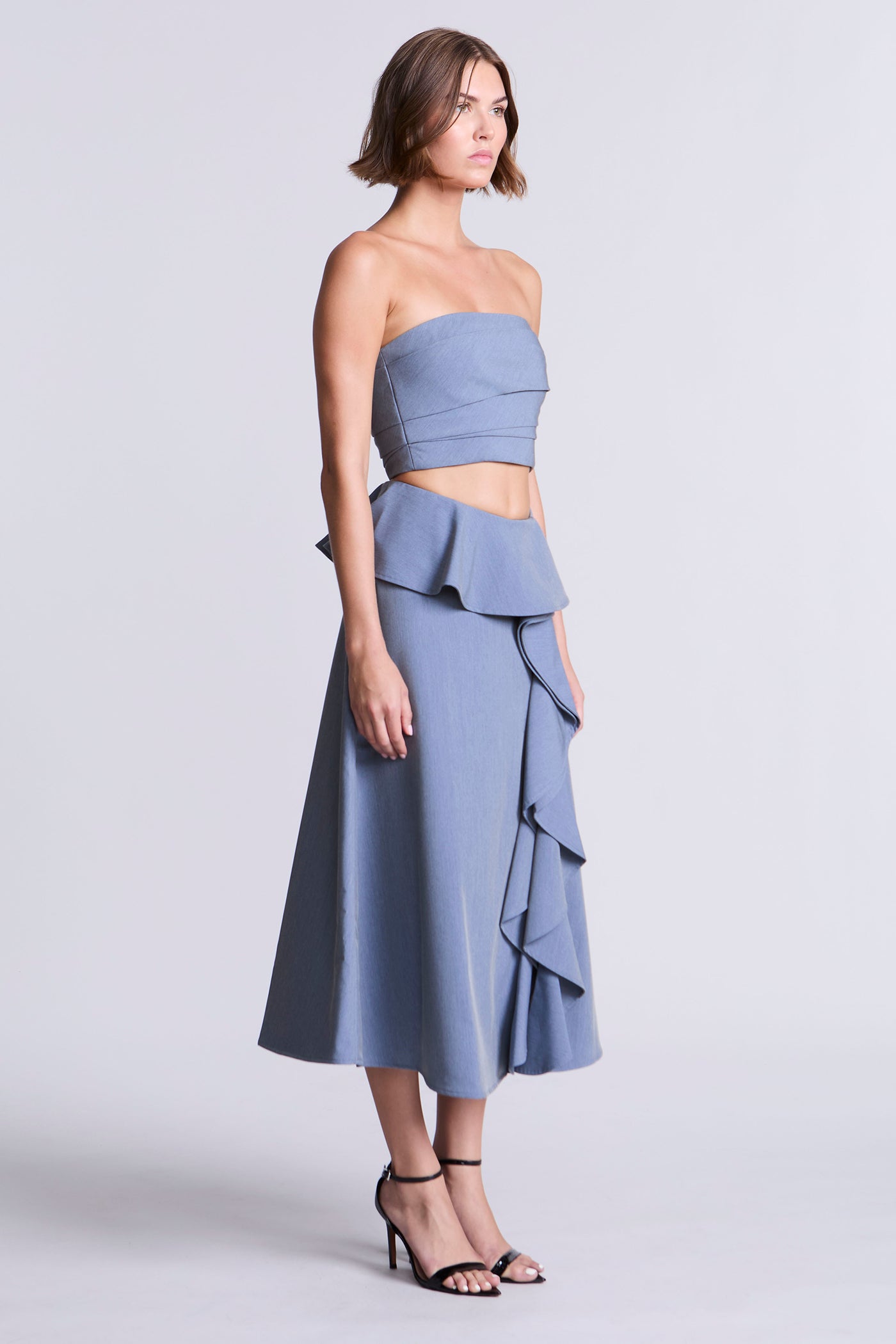 BCBGMAXAZRIA Solid Suiting Fabric Bustier Yarn Dye Denim Blue Suiting