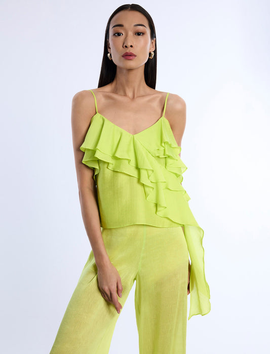 BCBGMAXAZRIA Flounce Cami Chartreuse
