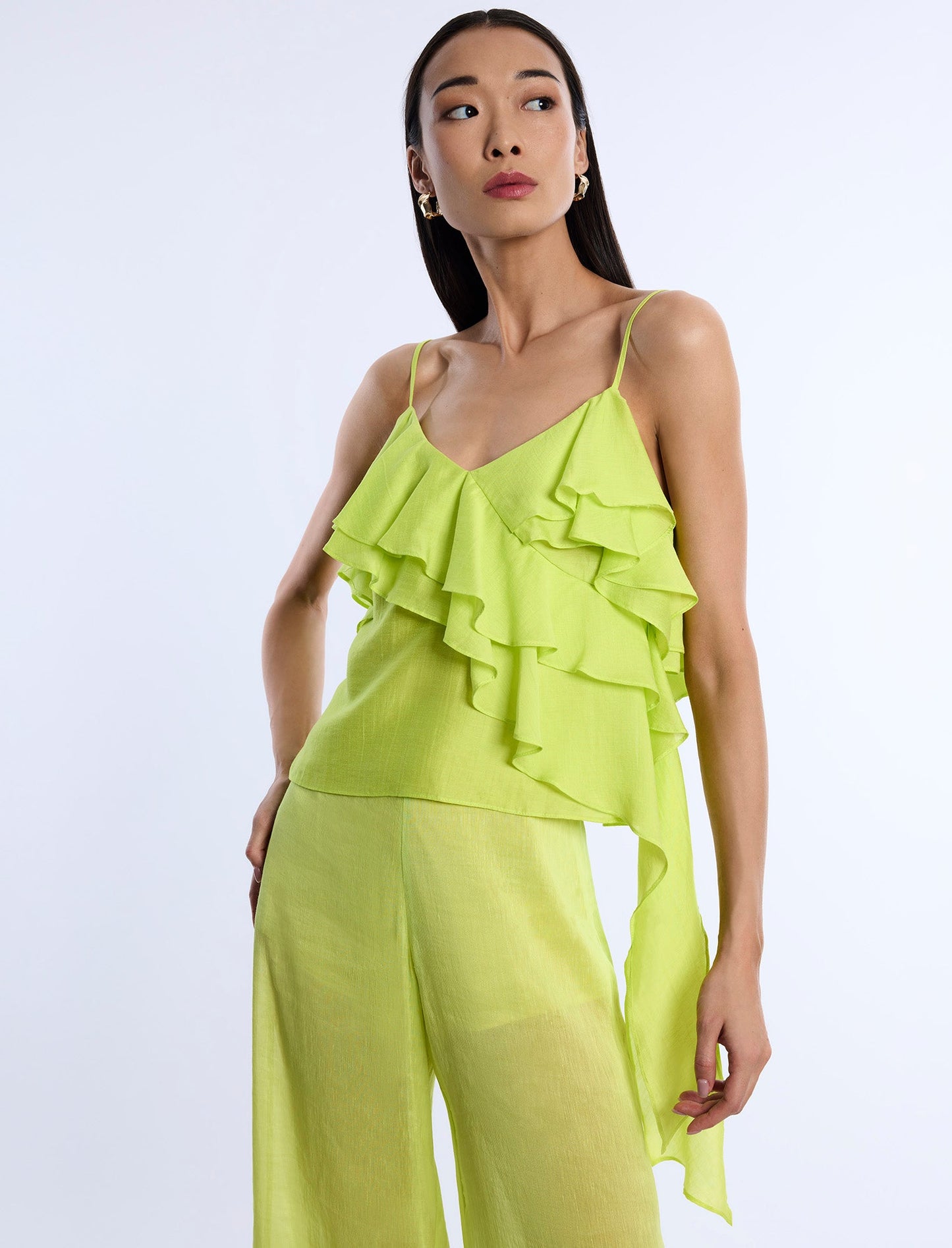 BCBGMAXAZRIA Flounce Cami Chartreuse