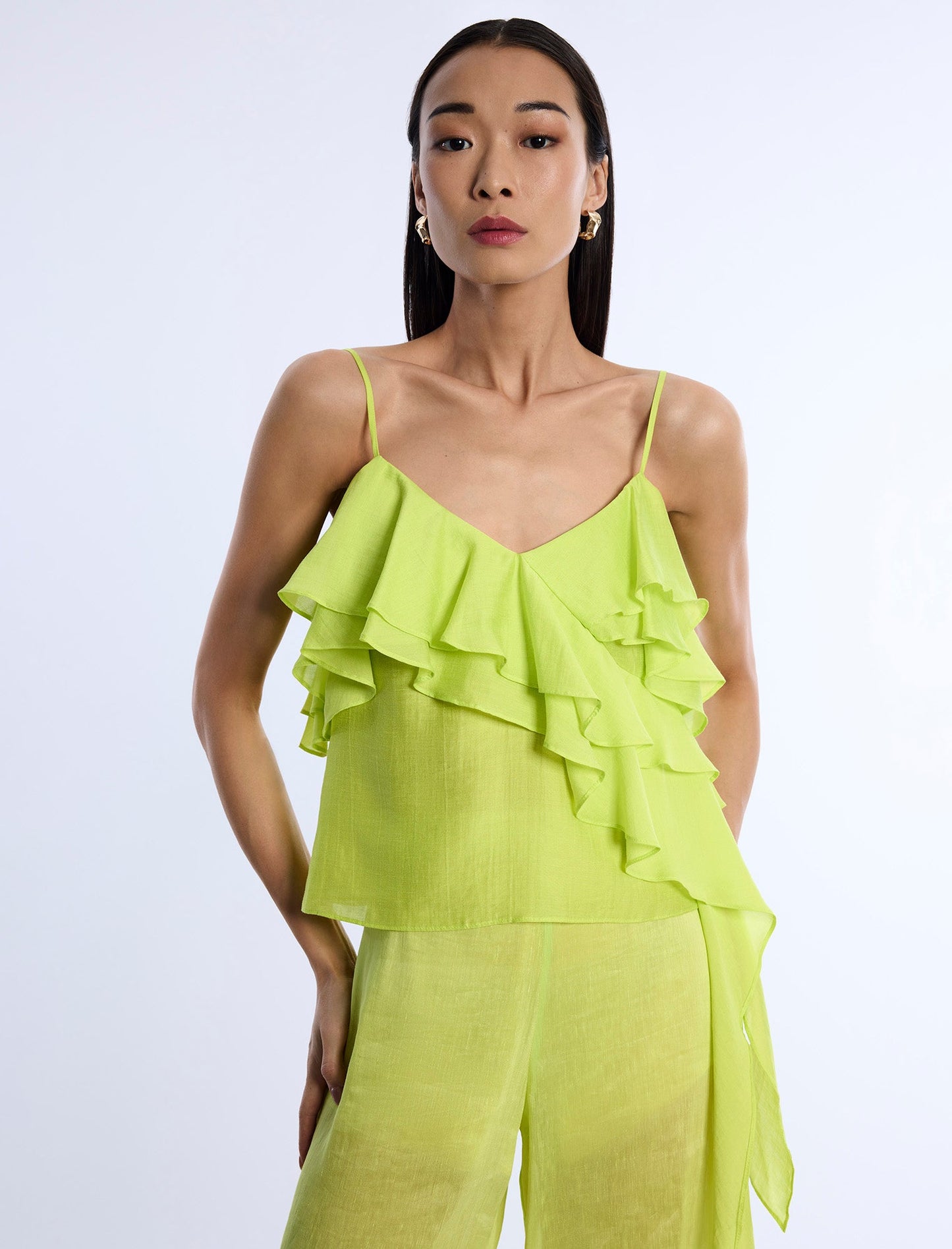 BCBGMAXAZRIA Flounce Cami Chartreuse