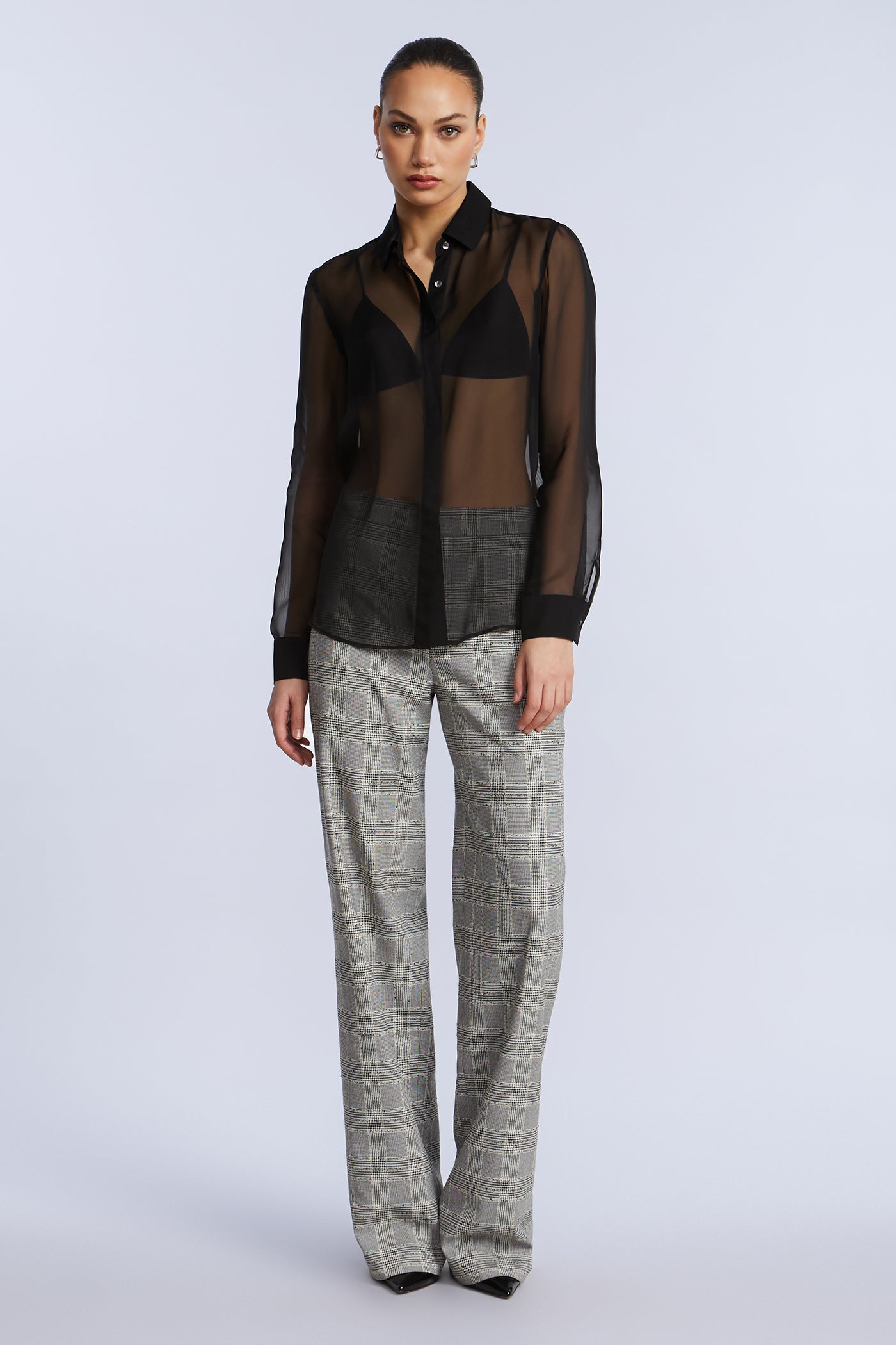 BCBGMAXAZRIA Chiffon Button Down Black