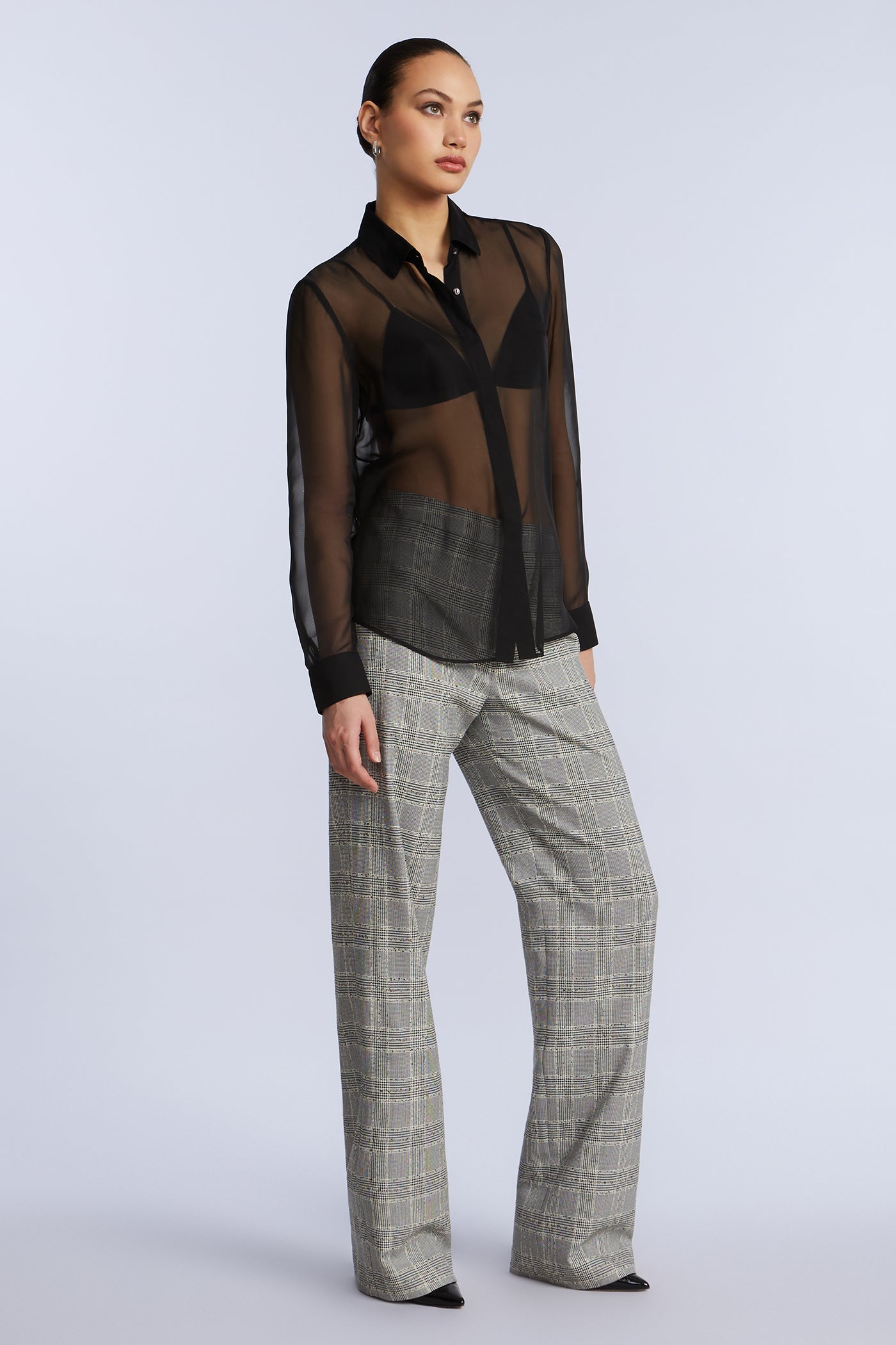 BCBGMAXAZRIA Chiffon Button Down Black