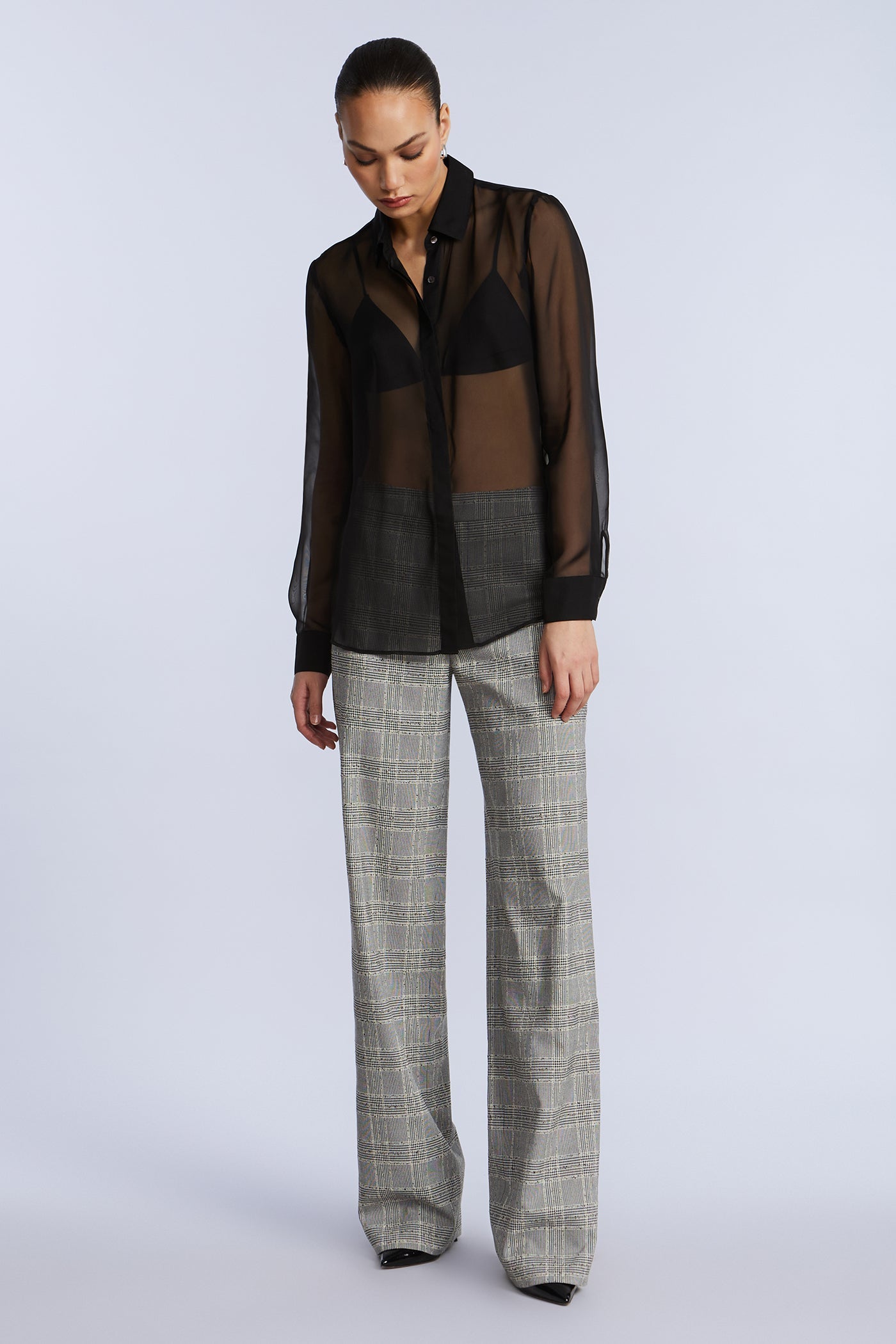 BCBGMAXAZRIA Chiffon Button Down Black
