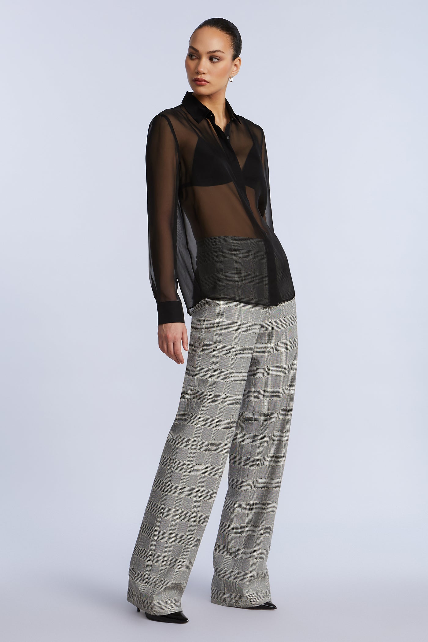 BCBGMAXAZRIA Chiffon Button Down Black