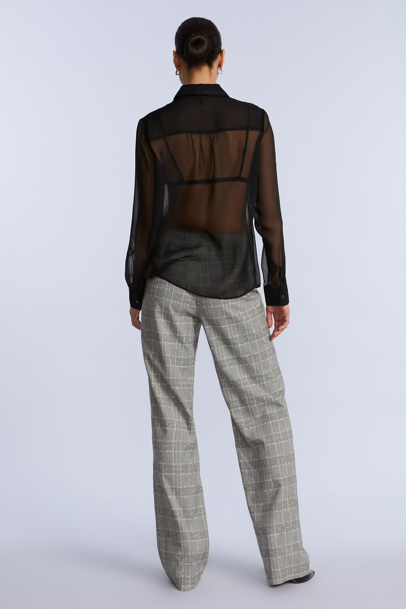 BCBGMAXAZRIA Chiffon Button Down Black