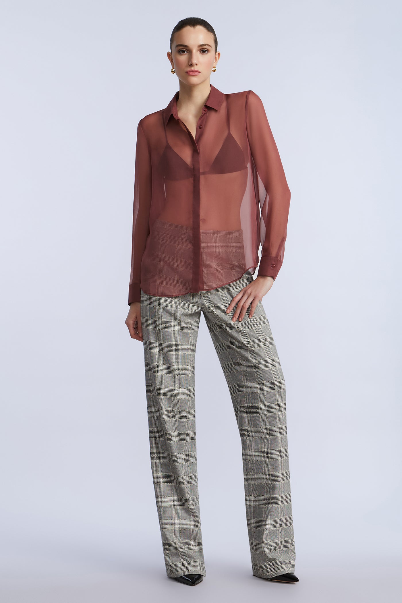 BCBGMAXAZRIA Chiffon Button Down Renaissance Rose