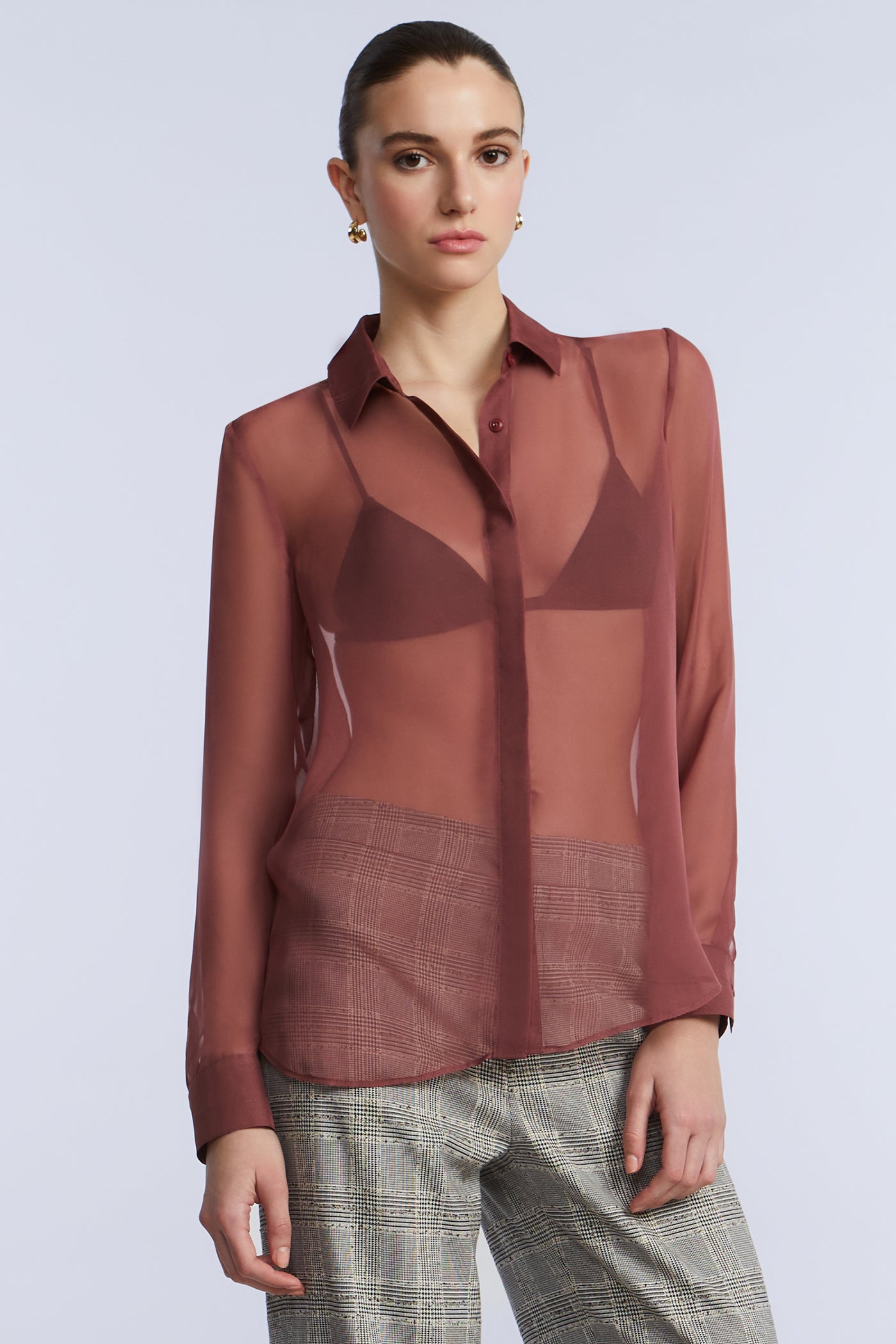 BCBGMAXAZRIA Chiffon Button Down Renaissance Rose