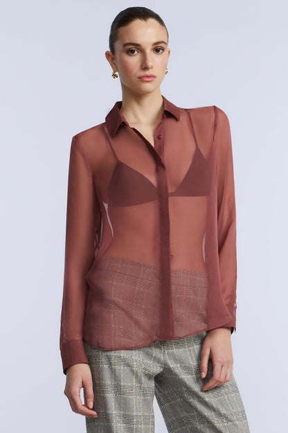BCBGMAXAZRIA Chiffon Button Down Renaissance Rose