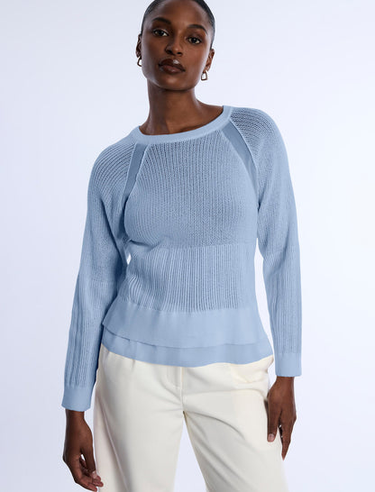 BCBGMAXAZRIA Pointelle Knit Sweater Cloud