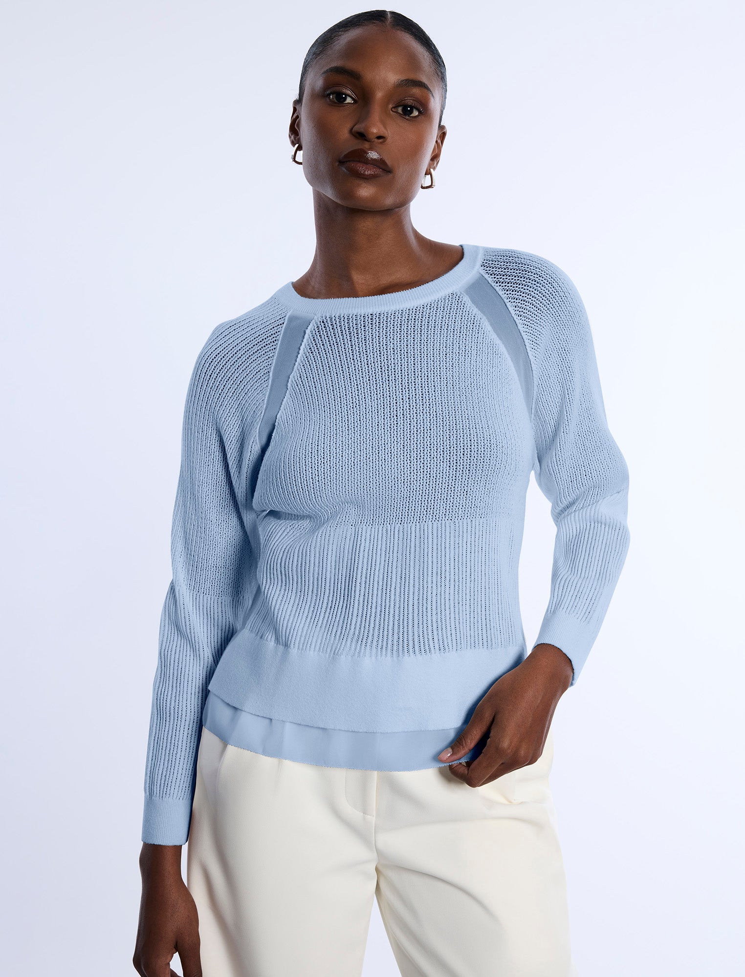 BCBGMAXAZRIA Pointelle Knit Sweater Cloud
